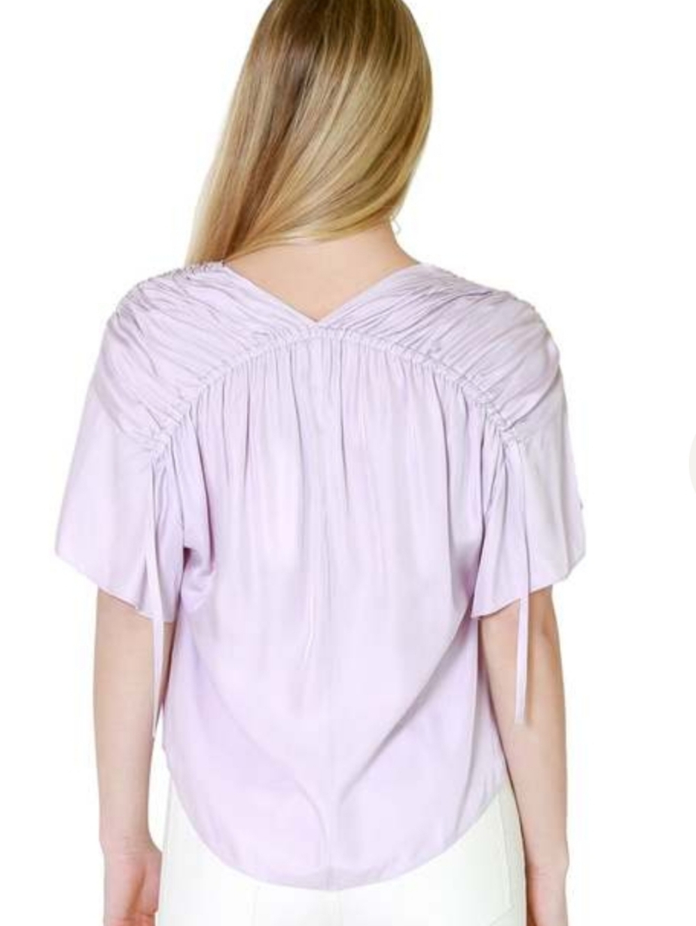 Vince Women's Silk Purple Ruching Flutter-Sleeve Blouse Top Size M Short Sleeve